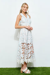 Luxe Aura Lace Halter Midi Dress