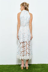 Luxe Aura Lace Halter Midi Dress