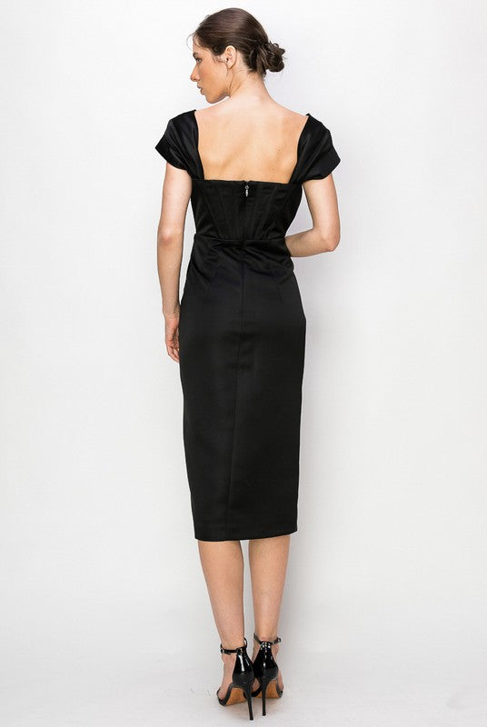Satin Corset Midi Dress (Black, Burgundy)