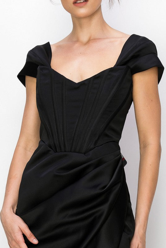 Satin Corset Midi Dress (Black, Burgundy)