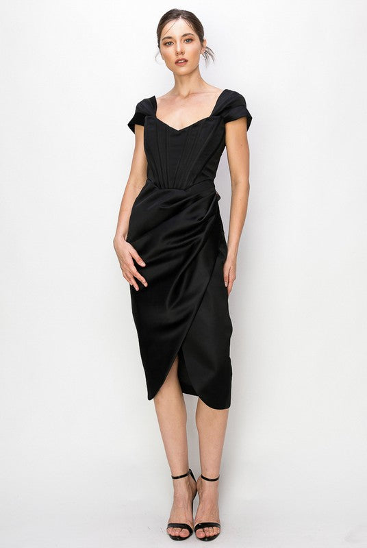 Satin Corset Midi Dress (Black, Burgundy) – v o g l i o
