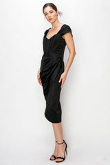 Satin Corset Midi Dress (Black, Burgundy)