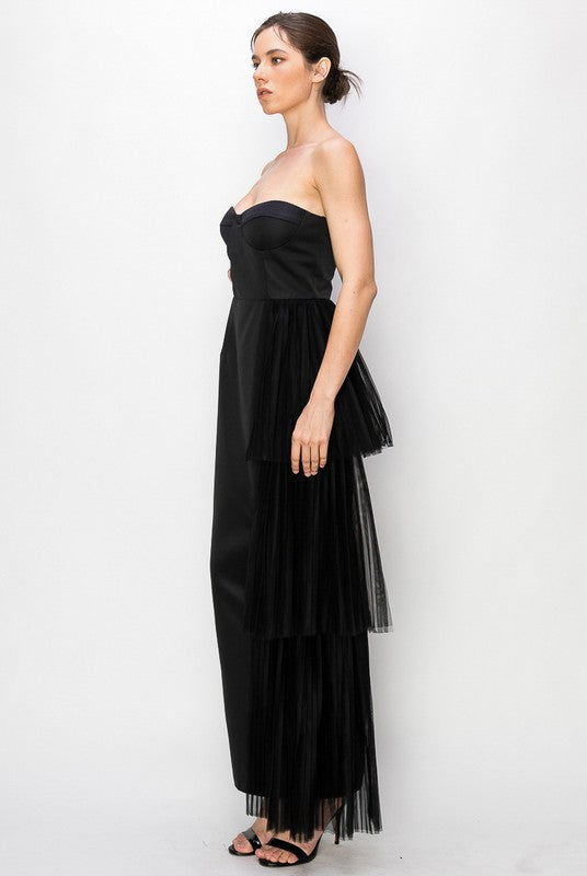 Satin Pleated Maxi Dress