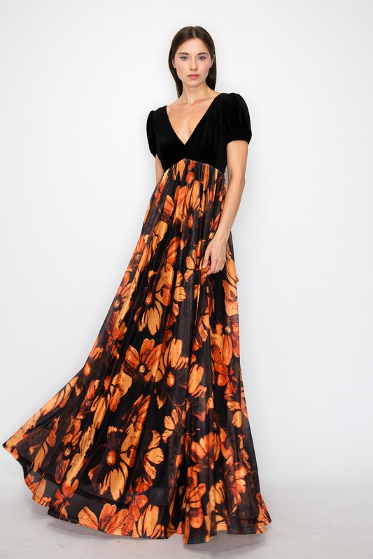 Open Back Tie Velvet Maxi Dress