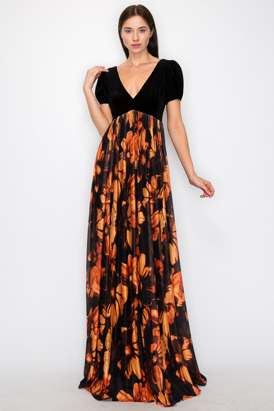 Open Back Tie Velvet Maxi Dress