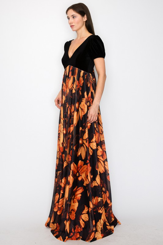 Open Back Tie Velvet Maxi Dress