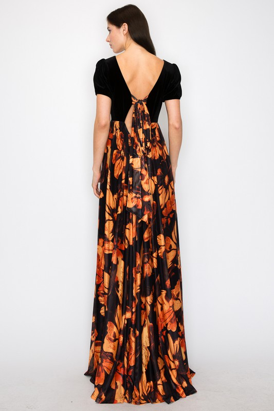 Open Back Tie Velvet Maxi Dress