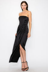 Bustier Strapless Satin Maxi Dress (Black, Purple)