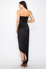 Bustier Strapless Satin Maxi Dress (Black, Purple)