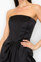 Bustier Strapless Satin Maxi Dress (Black, Purple)
