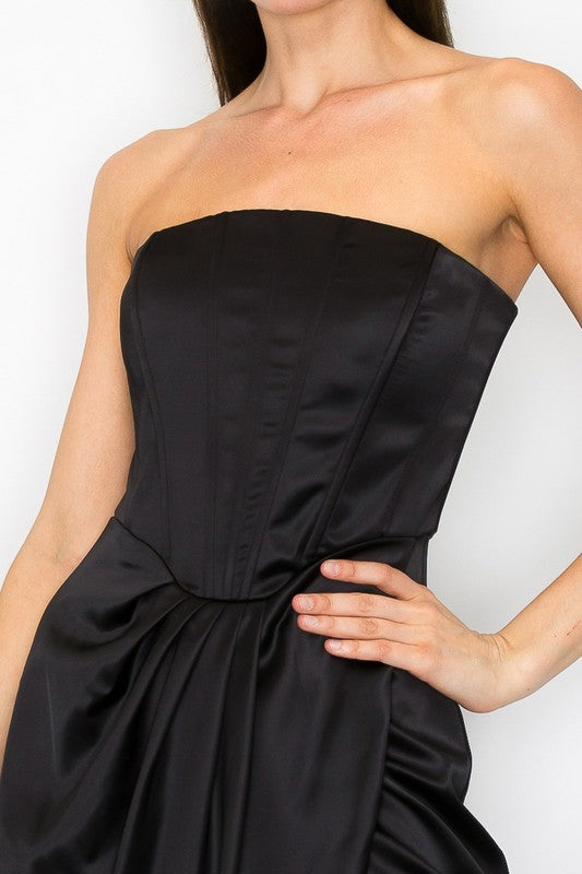 Bustier Strapless Satin Maxi Dress (Black, Purple)