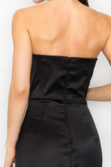 Bustier Strapless Satin Maxi Dress (Black, Purple)
