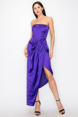 Bustier Strapless Satin Maxi Dress (Black, Purple)
