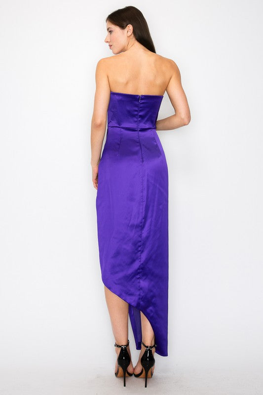 Bustier Strapless Satin Maxi Dress (Black, Purple)