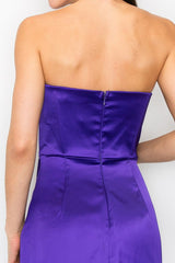 Bustier Strapless Satin Maxi Dress (Black, Purple)