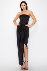 Bustier Strapless Satin Maxi Dress (Black, Purple)