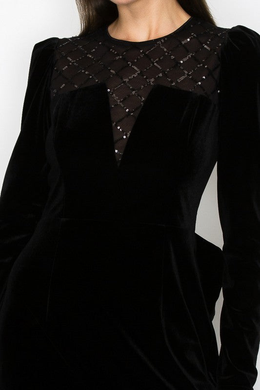 Big Bow Detailed Velvet Dress