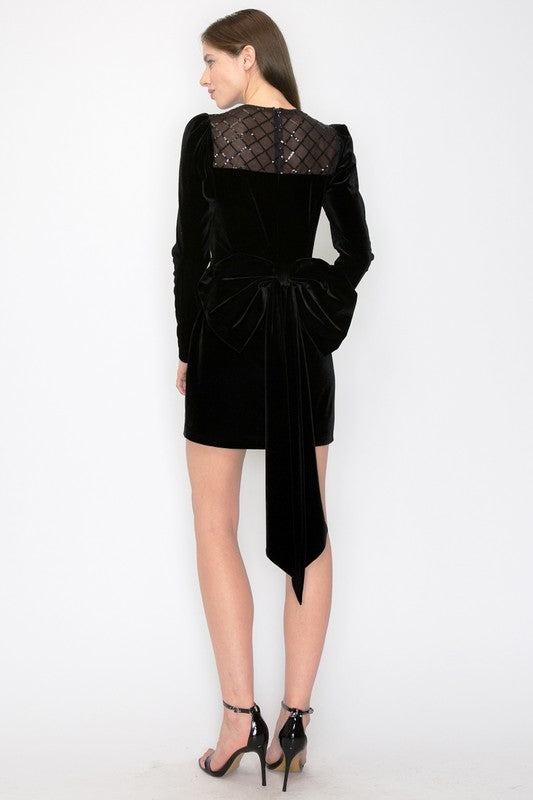 Big Bow Detailed Velvet Dress