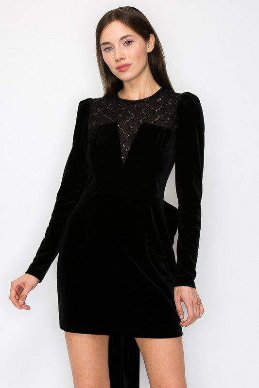 Big Bow Detailed Velvet Dress