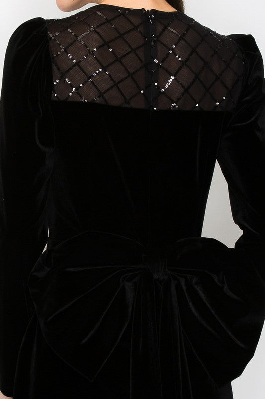 Big Bow Detailed Velvet Dress