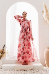 Organza Flower Print Maxi Dress