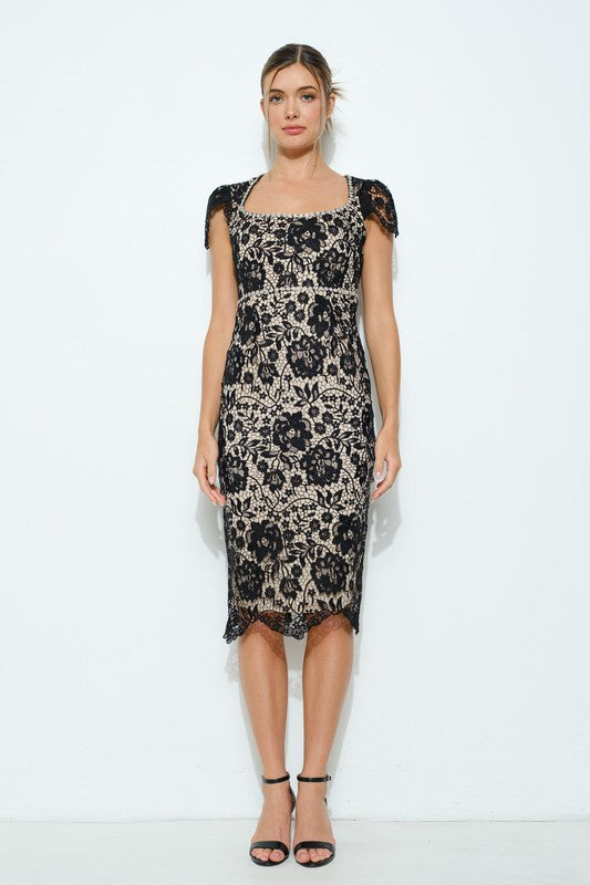 Lace Square Neck Midi Dress