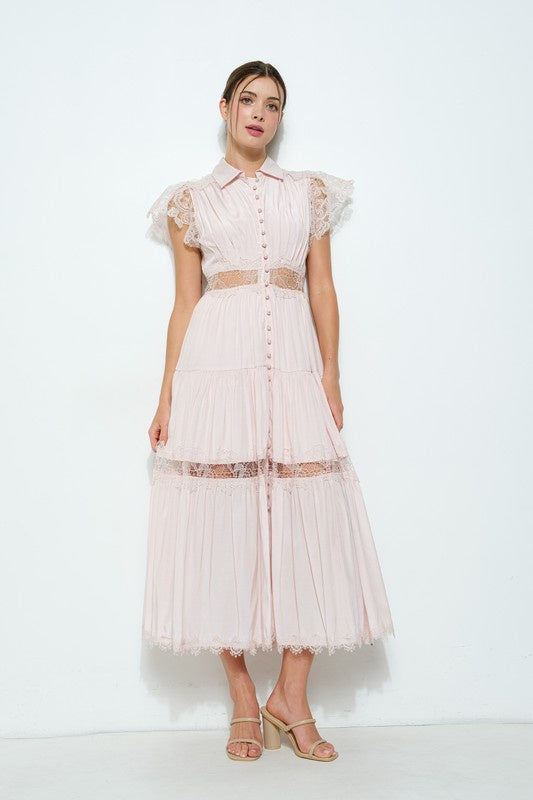 Lace Panel Tiered Maxi Dress (2 Color Ways)