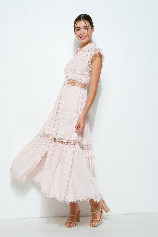 Lace Panel Tiered Maxi Dress (2 Color Ways)