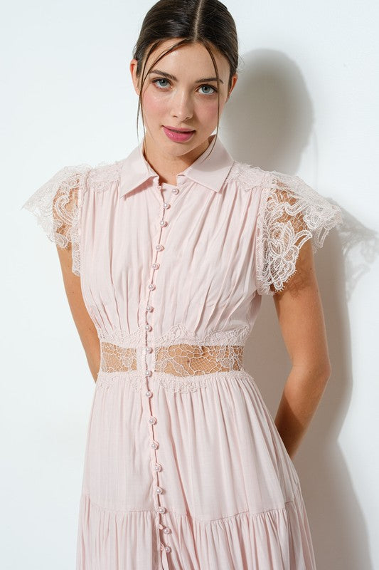 Lace Panel Tiered Maxi Dress (2 Color Ways)