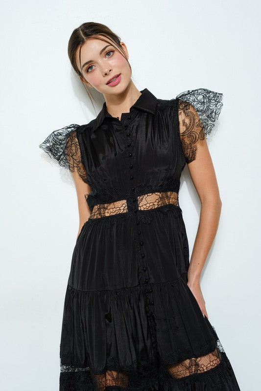 Lace Panel Tiered Maxi Dress (2 Color Ways)