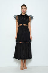 Lace Panel Tiered Maxi Dress (2 Color Ways)