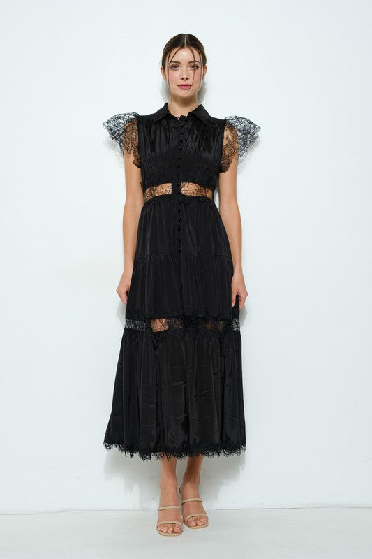 Lace Panel Tiered Maxi Dress (2 Color Ways)
