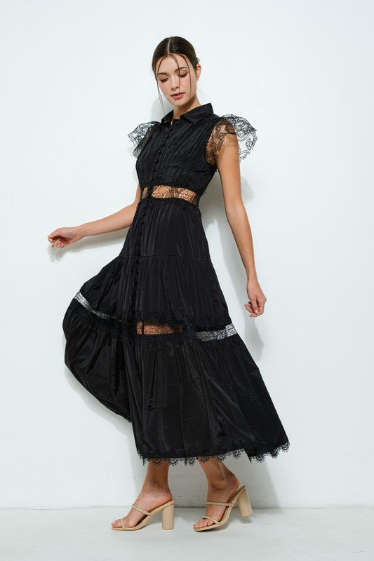 Lace Panel Tiered Maxi Dress (2 Color Ways)