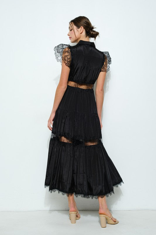Lace Panel Tiered Maxi Dress (2 Color Ways)