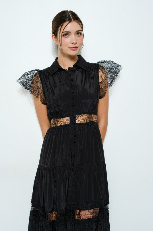 Lace Panel Tiered Maxi Dress (2 Color Ways)