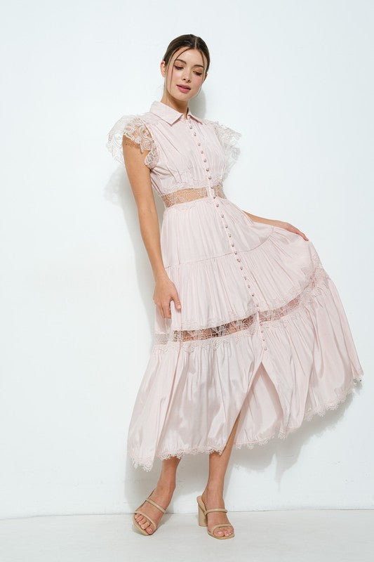 Lace Panel Tiered Maxi Dress (2 Color Ways)