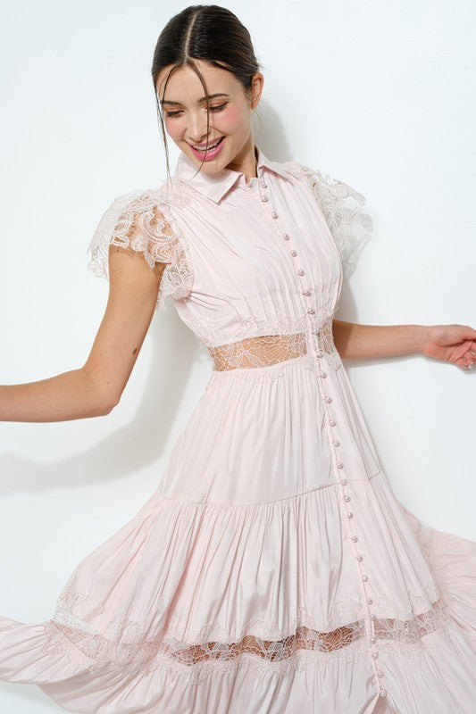 Lace Panel Tiered Maxi Dress (2 Color Ways)