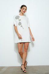 White Embellished Flower T-shirt Dress