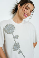 White Embellished Flower T-shirt Dress