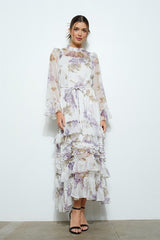 Floral Chiffon Layered Ruffle Maxi Dress