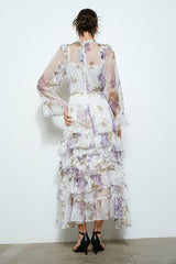 Floral Chiffon Layered Ruffle Maxi Dress