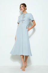 Powder Blue Embellished Bow Midi Dress