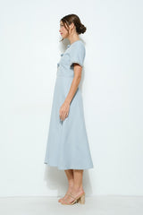 Powder Blue Embellished Bow Midi Dress