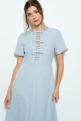 Powder Blue Embellished Bow Midi Dress
