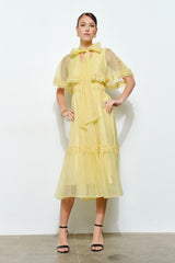 Bow Tie Cape-Style Lace Organza Midi Dress
