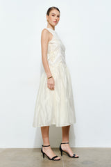 Elegant Ruched Layered Lace Trim Midi Dress