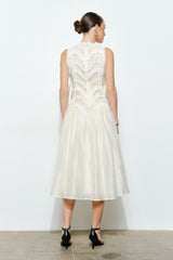 Elegant Ruched Layered Lace Trim Midi Dress