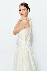 Elegant Ruched Layered Lace Trim Midi Dress