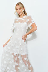 Romantic Floral Embroidered Lace Midi Dress