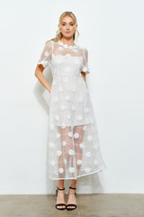 Romantic Floral Embroidered Lace Midi Dress